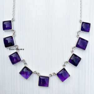 Amethyst Square Sterling Silver Necklace