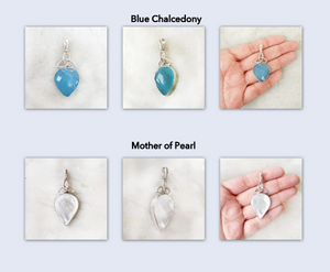 Facetted Blue Chalcedony & Mother of Pearl Sterling Silver Pendant