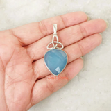 Facetted Blue Chalcedony & Mother of Pearl Sterling Silver Pendant