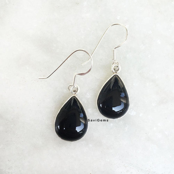 Black Onyx Teardrop Sterling Silver Earring