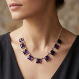 Natural Amethyst Square 925 Sterling Silver Necklace