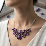 Natural Purple Amethyst Sterling Silver Statement Necklace