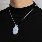 Blue Lace Agate Oval Sterling Silver Pendant