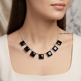 Black Onyx Square 925 Sterling Silver Necklace