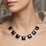 Black Onyx Square 925 Sterling Silver Necklace