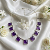 Natural Amethyst Square 925 Sterling Silver Necklace