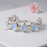 Natural Rainbow Moonstone 925 Silver Bracelet