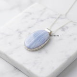 Blue Lace Agate Oval Sterling Silver Pendant