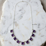 Natural Amethyst Square 925 Sterling Silver Necklace