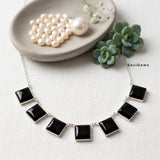 Black Onyx Square 925 Sterling Silver Necklace