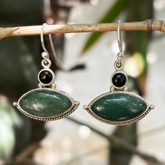 Green Aventurine & Black Onyx Evil Eye Sterling Silver Earring