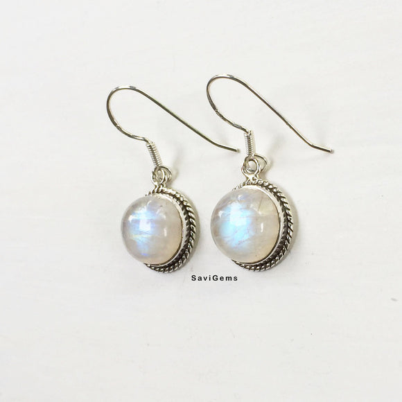 Rainbow Moonstone Twisted Wire Sterling Silver Earring