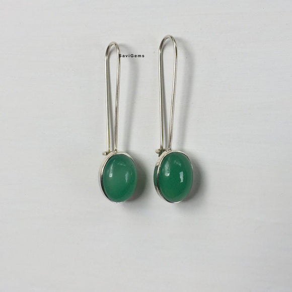 Green Onyx Long Hook Sterling Silver Earring