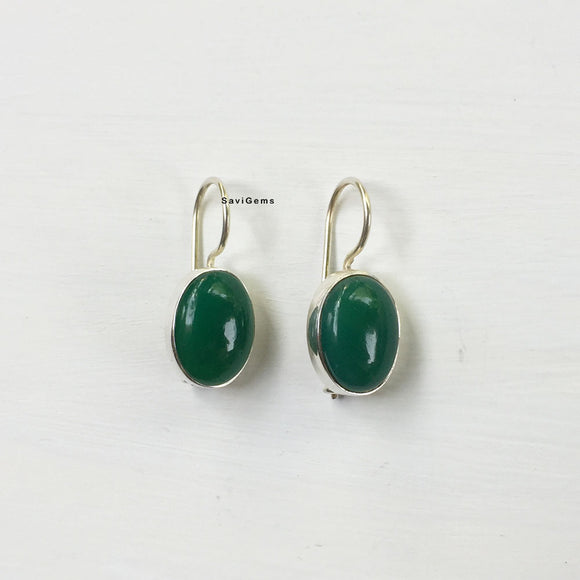 Green Onyx Fixed Hook Sterling Silver Earring