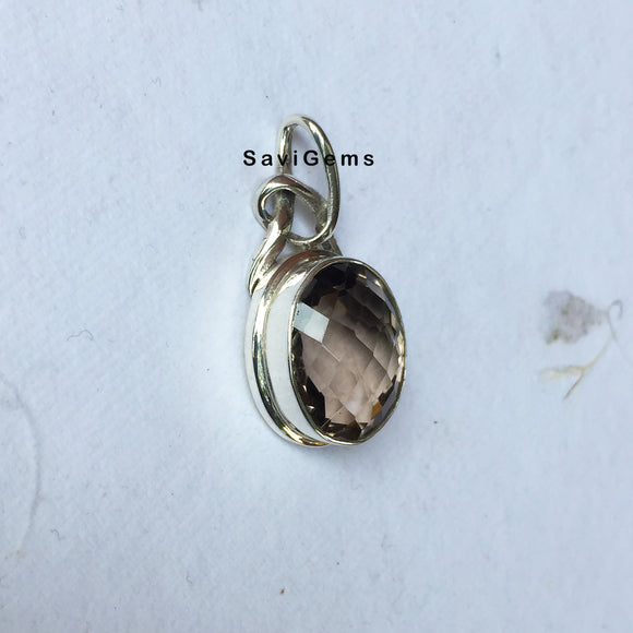 Facetted Smoky Quartz 925 Sterling Silver Pendant