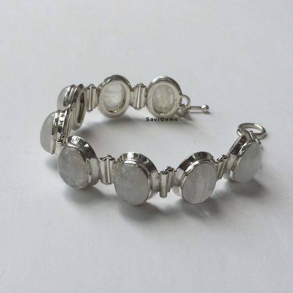 Rainbow Moonstone Oval Sterling Silver Bracelet