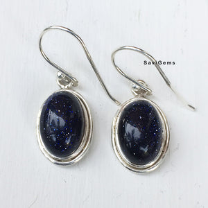 Blue Sunstone Oval 925 Sterling Silver Earring