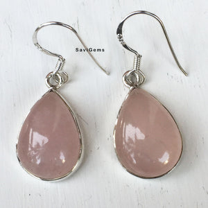 Rose Quartz Teardrop Sterling Silver Earring