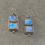 Rainbow Moonstone Rectangular Sterling Silver Earring