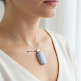 Blue Lace Agate Oval Sterling Silver Pendant
