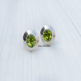 Facetted Peridot Oval 925 Sterling Silver Stud