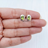 Facetted Peridot Oval 925 Sterling Silver Stud