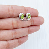 Facetted Peridot Oval 925 Sterling Silver Stud