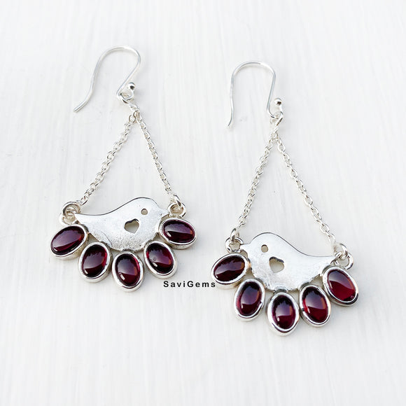 Natural Garnet Bird 925 Sterling Silver Earring
