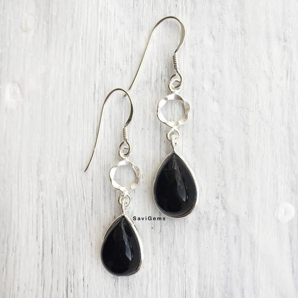 Black Onyx Teardrop 925 Sterling Silver Earring