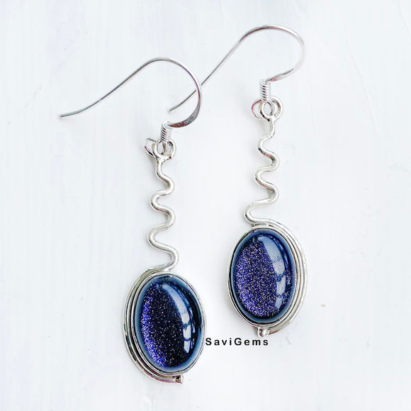 Blue Sunstone Oval 925 Sterling Silver Earring