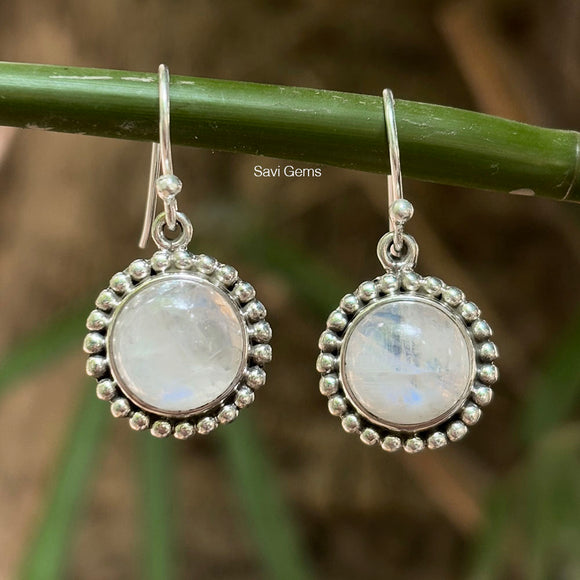 Rainbow Moonstone Round Sterling Silver Earring