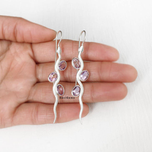 Facetted Amethyst Snake 925 Sterling Silver Earring