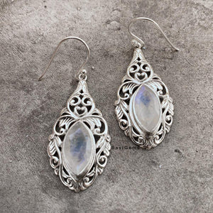 Facetted Rainbow Moonstone 925 Sterling Silver Earring