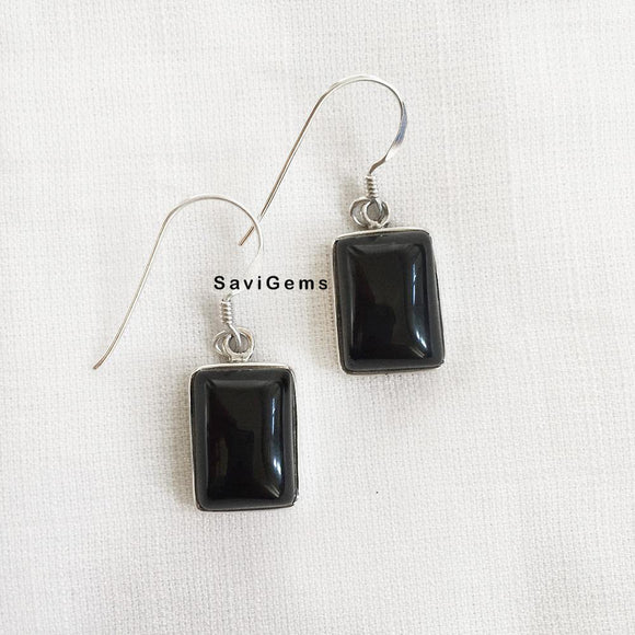 Black Onyx Rectangular 925 Sterling Silver Earring