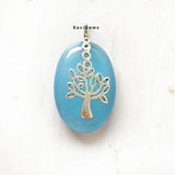 Blue Chalcedony Tree of Life Sterling Silver Pendant