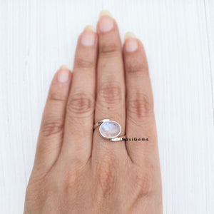 Rainbow Moonstone Twist 925 Sterling Silver Ring