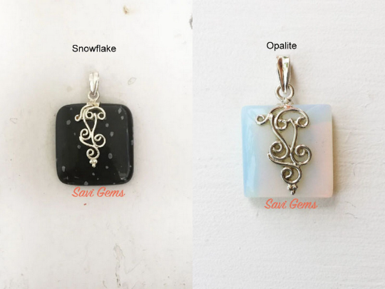 Opalite & Snowflake Obsidian Sterling Silver Pendant