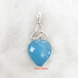 Facetted Blue Chalcedony & Mother of Pearl Sterling Silver Pendant