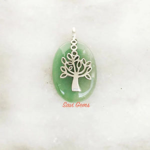 Green Aventurine Tree of Life Sterling Silver Pendant