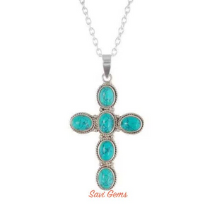 Turquoise Cross Sterling Silver Pendant