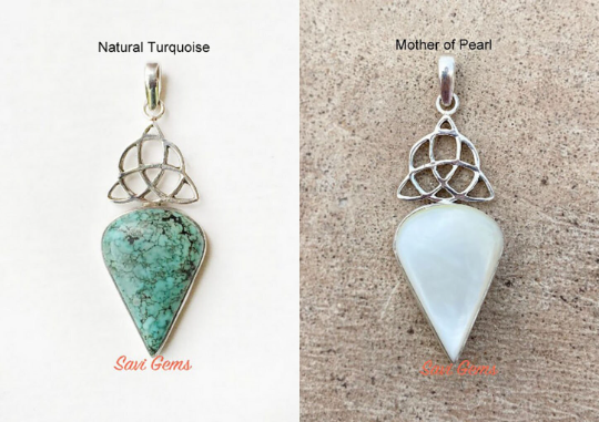 Natural Turquoise & Mother of Pearl Sterling Silver Pendant