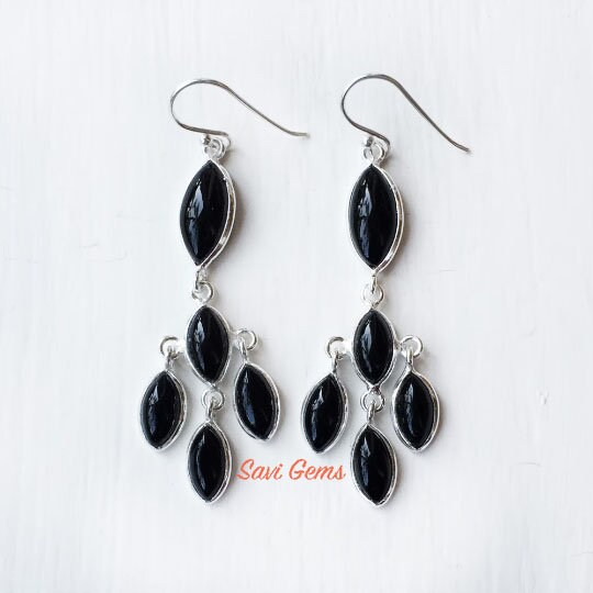 Black Onyx Chandelier 925 Sterling Silver Earring