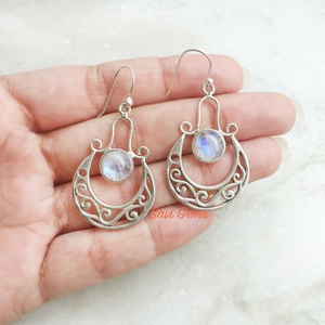 Rainbow Moonstone 925 Sterling Silver Earring