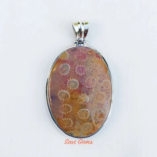 Fossil Coral 925 Sterling Silver Pendant