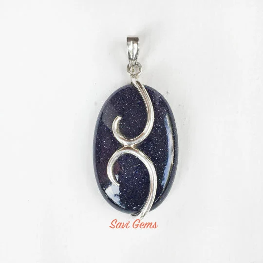 Blue Sunstone Sterling Silver Pendant