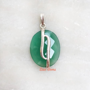 Facetted Green Onyx Sterling Silver Pendant