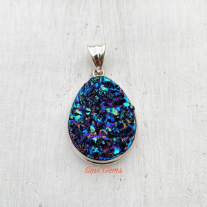 Titanium Druzy Sterling Silver Pendant