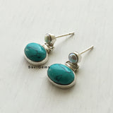 Turquoise & Pearl Oval Sterling Silver Earring