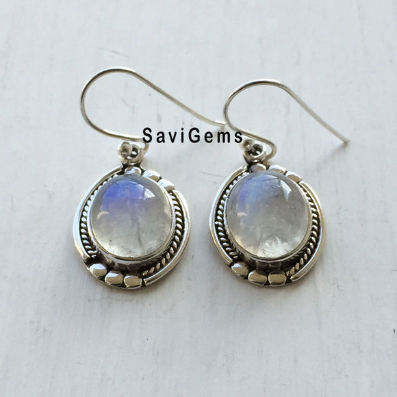 Rainbow Moonstone Oval Fancy Sterling Silver Earring