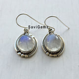 Rainbow Moonstone Oval Fancy Sterling Silver Earring